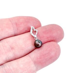 Vintage China Sterling Silver 925 Black Pearl Cubic Zirconia Pendant